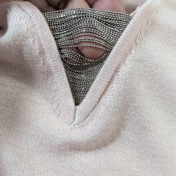 White House Black Market Pink V-Neck Ball Chain Pullover Sweater, size small - Picture 4 of 9